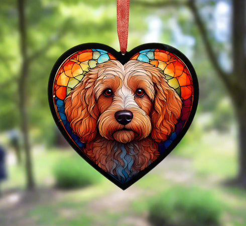 Cockapoo Apricot Stained Glass Effect Heart Suncatcher